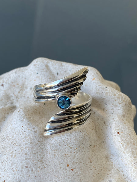 Blue gemstone ring silver, adjustable silver ring 