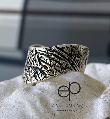 Wide silver ring, unique silver ring, textured silver ring 