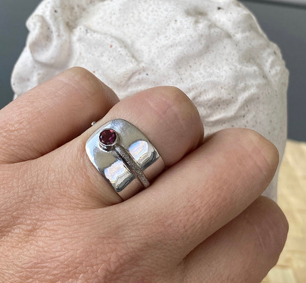 pink tourmaline silver ring, adjustable silver ring, pink stone ring October birthstone 