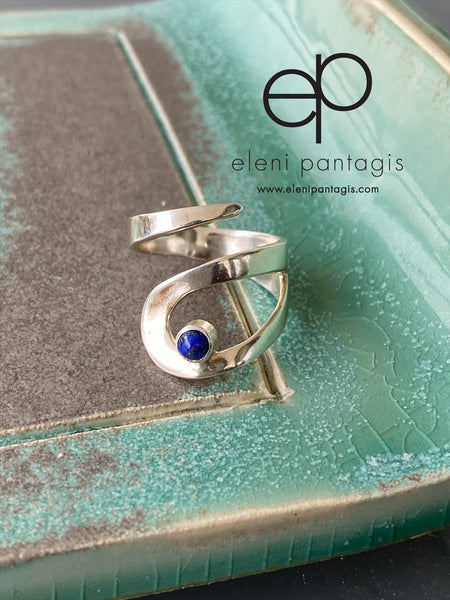 Lapis lazuli ring,  silver adjustable ring, drop silver ring 