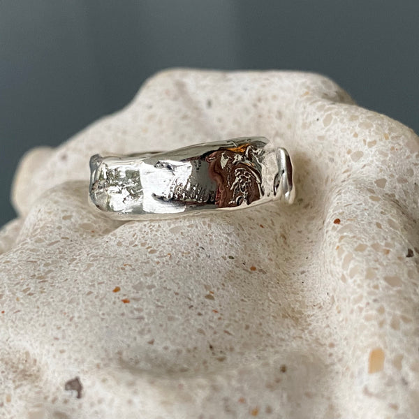 chunky silver ring, chunky ring hammered band rough textured adjustable