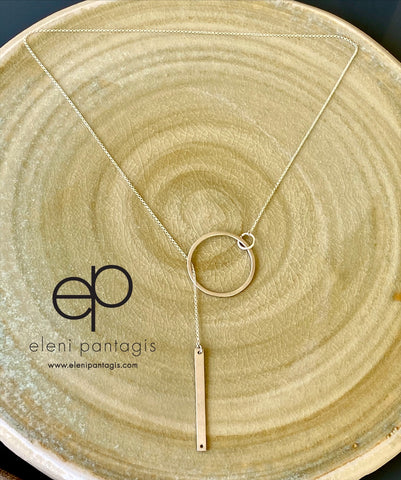 Lariat necklace circle and bar silver necklace 