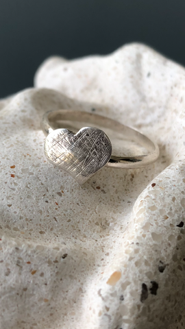 Silver heart ring, textured heart ring 