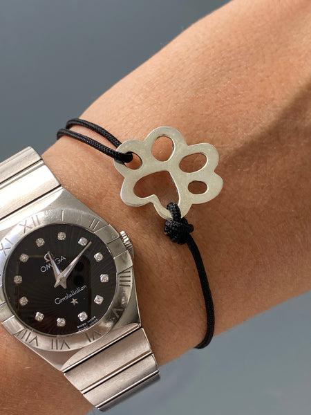 silver paw bracelet black adjustable nylon