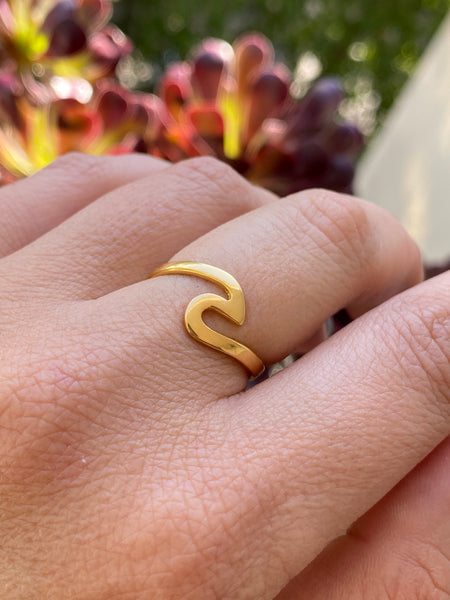 ocean wave ring, adjustable gold ring