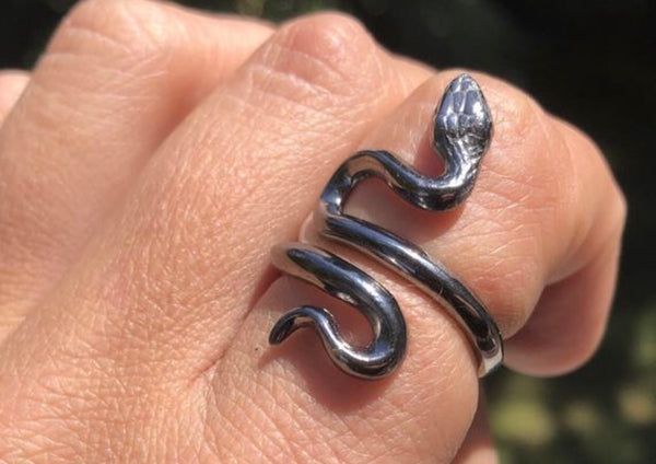 Black snake ring, silver snake ring adjustable snake ring 