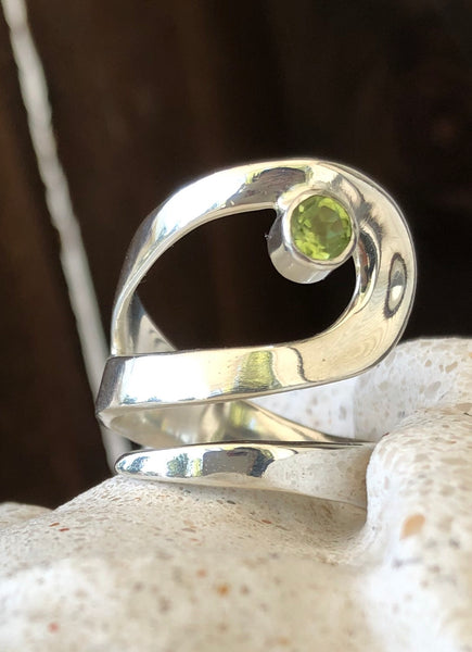 Peridot ring, silver peridot ring adjustable 