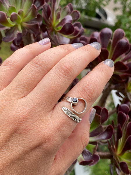 tribal ring, black gemstone silver ring handmade