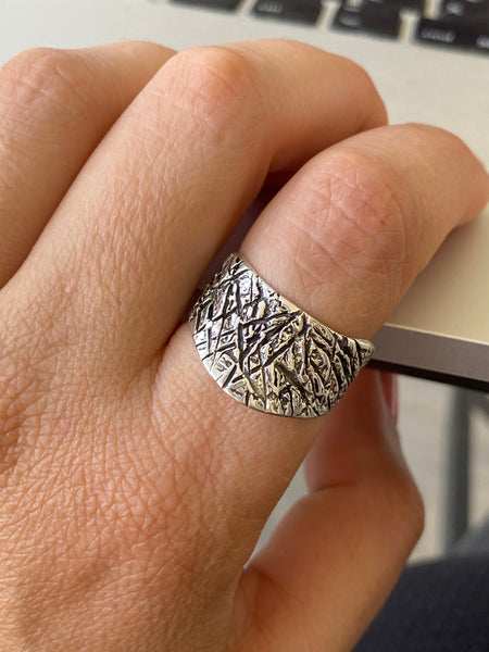 Wide silver ring, unique silver ring, textured silver ring 