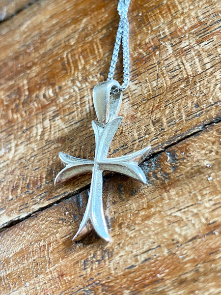 Silver cross pendant, small silver cross, Byzantine silver cross 