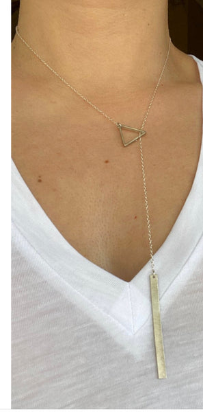 Triangle Lariat necklace silver triangle with rectangle 