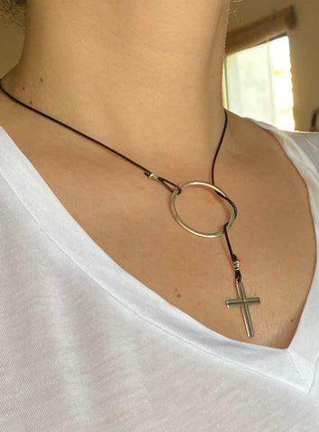 Circle lariat with cross necklace women’s fashion necklace