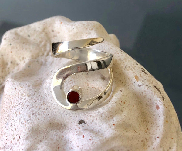 Red garnet ring silver, silver adjustable rings 