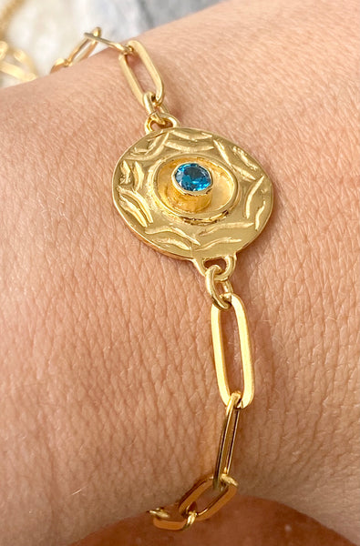 Evil eye bracelet gold handmade paperclip chain