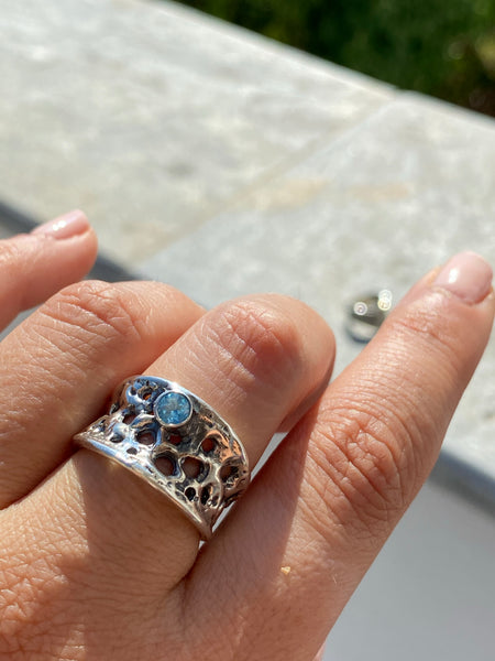 handmade silver ring adjustable blue topaz ring