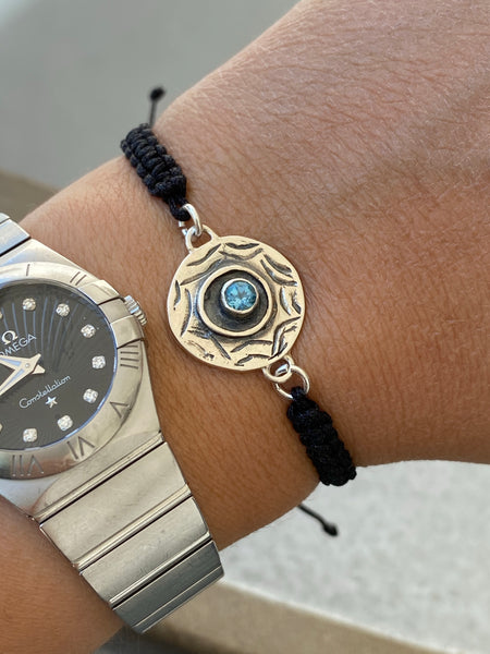 Evil eye bracelet, blue topaz bracelet, evil eye circle bracelet 