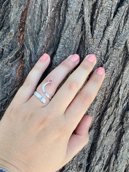 pink tourmaline silver wave ring, tourmaline ring, October birthstone silver ring 