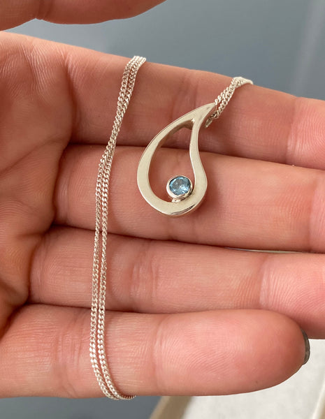 Evil eye pendant, blue topaz pendant, silver eye pendant silver chain