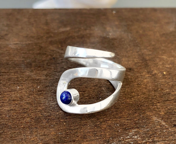 Lapis lazuli ring,  silver adjustable ring, drop silver ring 