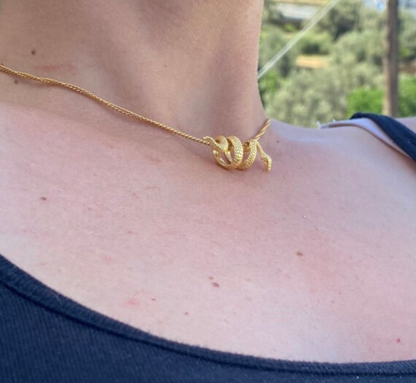 snake necklace gold , Brass snake pendant