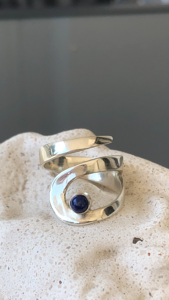 Lapis lazuli ring, adjustable silver ring, blue stone ring 