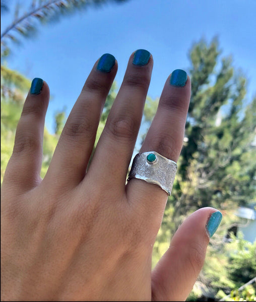 Turquoise silver ring, wide silver ring, handmade silver ring 