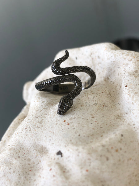 Black snake ring, snake ring, adjustable snake ring 