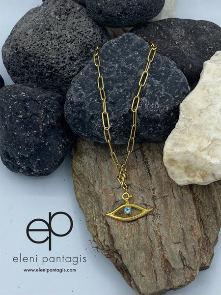 gold evil eye necklace handmade blue gemstone gold