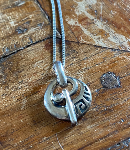 greek key pendant, meander necklace, fine silver pendant 
