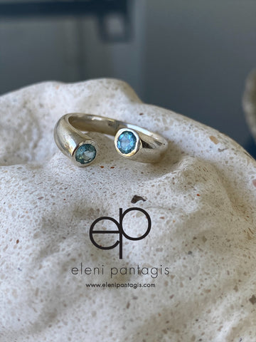 Blue topaz ring silver adjustable silver ring 