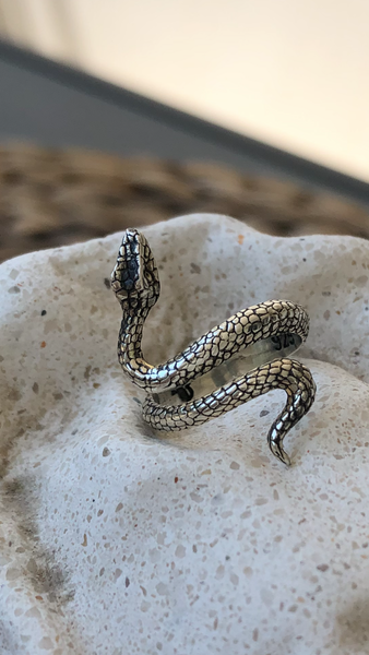 Silver snake ring, snake ring, handmade s shape snake ring, adjustable snake ring 