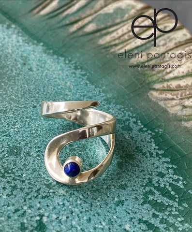 Lapis lazuli ring,  silver adjustable ring, drop silver ring 