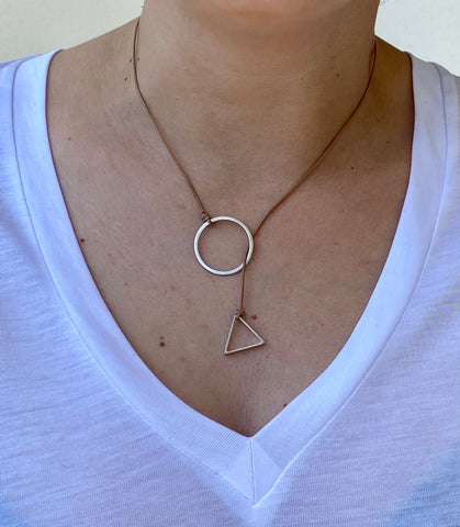 Circle and Triangle Lariat y necklace silver 