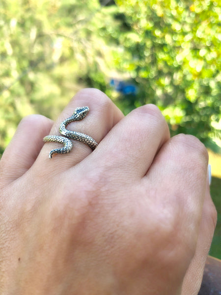 Silver snake ring, adjustable snake ring 