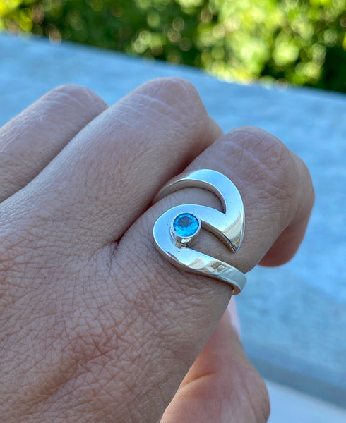 Wave ring silver with blue topaz gemstone