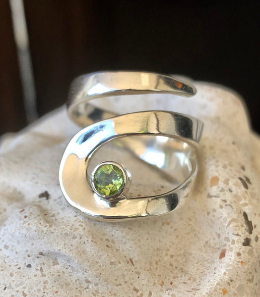 Peridot ring, silver peridot ring adjustable 