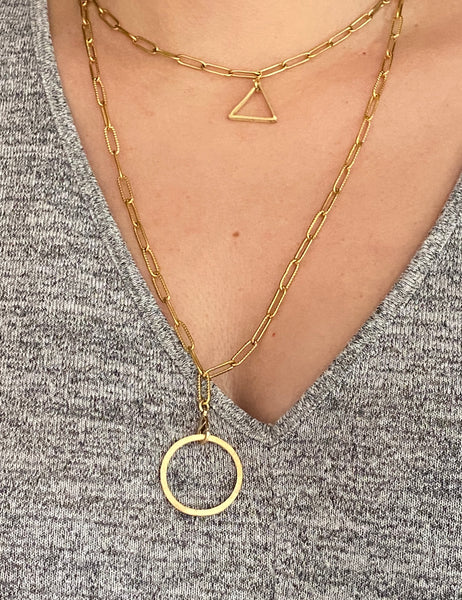 Gold triangle necklace paper clip chain choker gold layered necklace