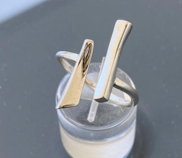 Parallel bar ring, silver adjustable ring 