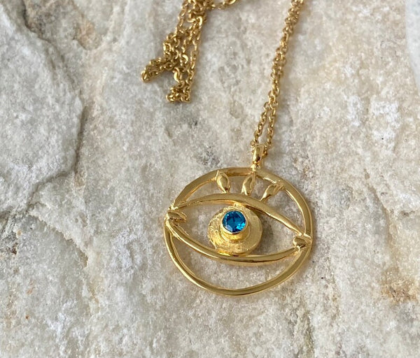 Large evil eye pendant,  gold eye pendant chain, eye jewelry