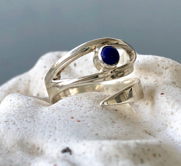 Evil eye ring, blue lapis lazuli ring silver 