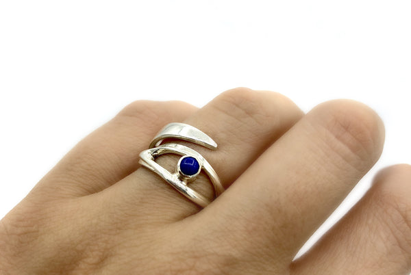 Evil eye ring, blue lapis lazuli ring silver 