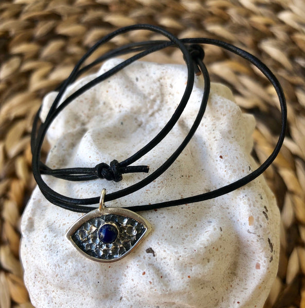 Small evil eye pendant , blue lapis evil eye pendant 