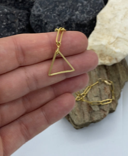 Gold triangle necklace paper clip chain choker gold