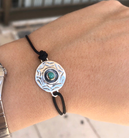 Evil eye bracelet, turquoise gemstone silver bracelet, evil eye circle bracelet 