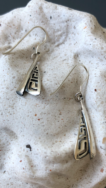 Greek earrings silver, dangling silver earrings triangle shape 