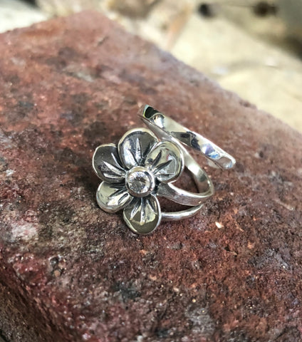 Flower ring silver, zircon gemstone flower ring 