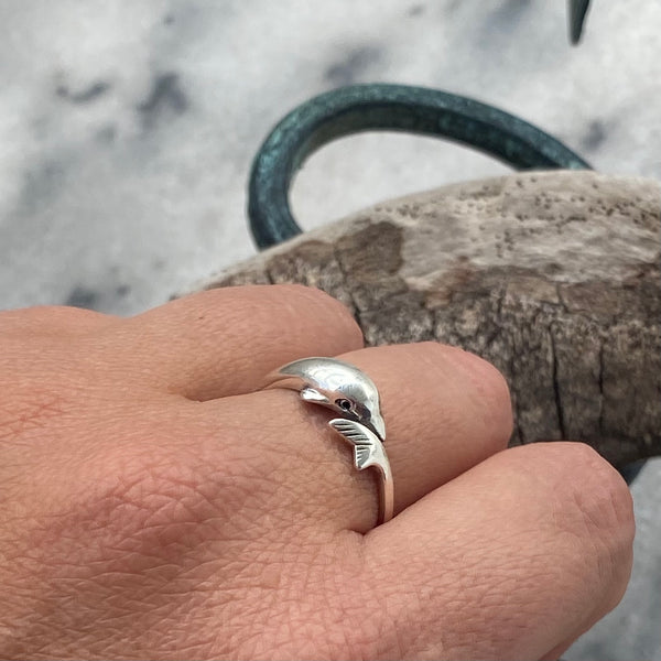 silver dolphin ring, handmade dolphin ring