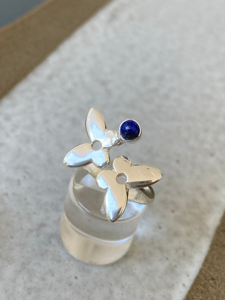 Silver butterfly ring, butterfly ring with gemstone blue lapis ring