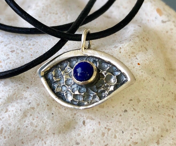 Small evil eye pendant , blue lapis evil eye pendant 