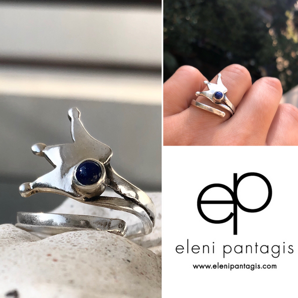 princess crown ring, queen crown ring silver ring, blue lapis ring 